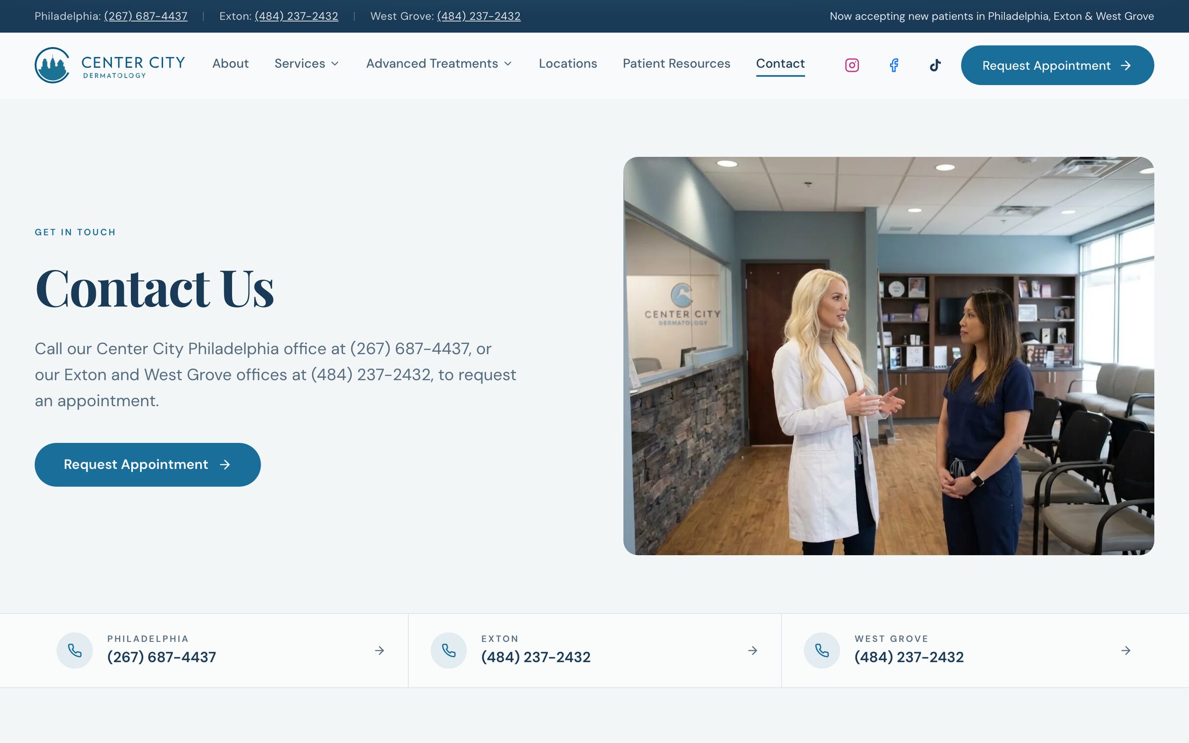 Center City Dermatology, the new contact page